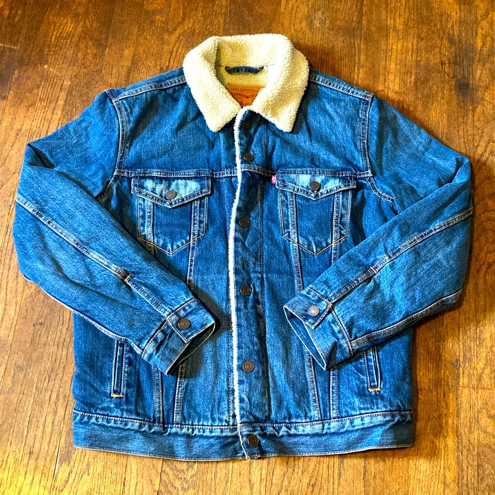 Levi's Blue Denim Sherpa Jacket Navy NWT New Medium Med Levi Levis Men’s Men